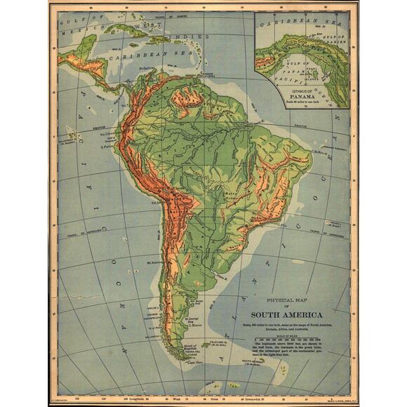 None and/or Unknown Other - Physical Map of South America 1901 Map V14-1